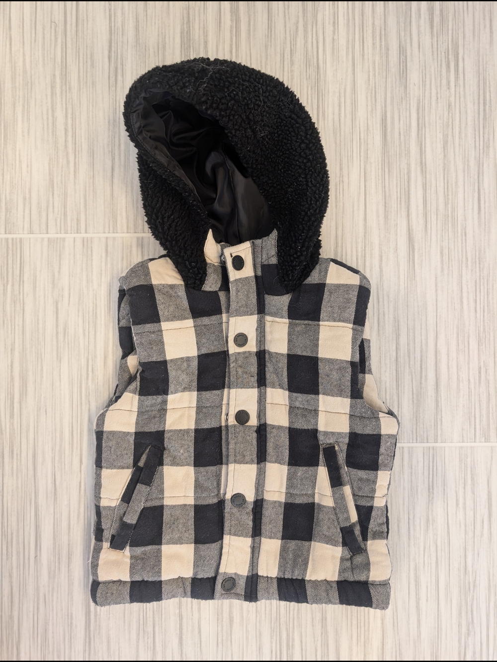 art class Black and Cream Plaid Sherpa-Lined Hooded Vest